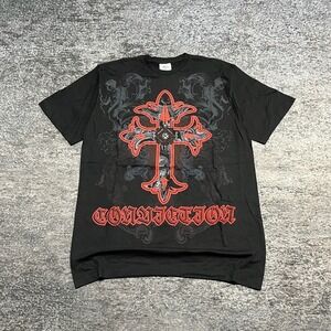 Akcess T Shirt Mens XXL Black Cross Wings Cyber Grunge Skater Vintage Y2K